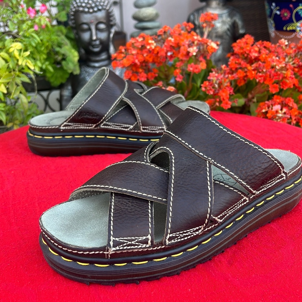 🏴󠁧󠁢󠁥󠁮󠁧󠁿 Dr. Martens MIE Vintage Chunky Platform Brown Slides Sandals UK 9